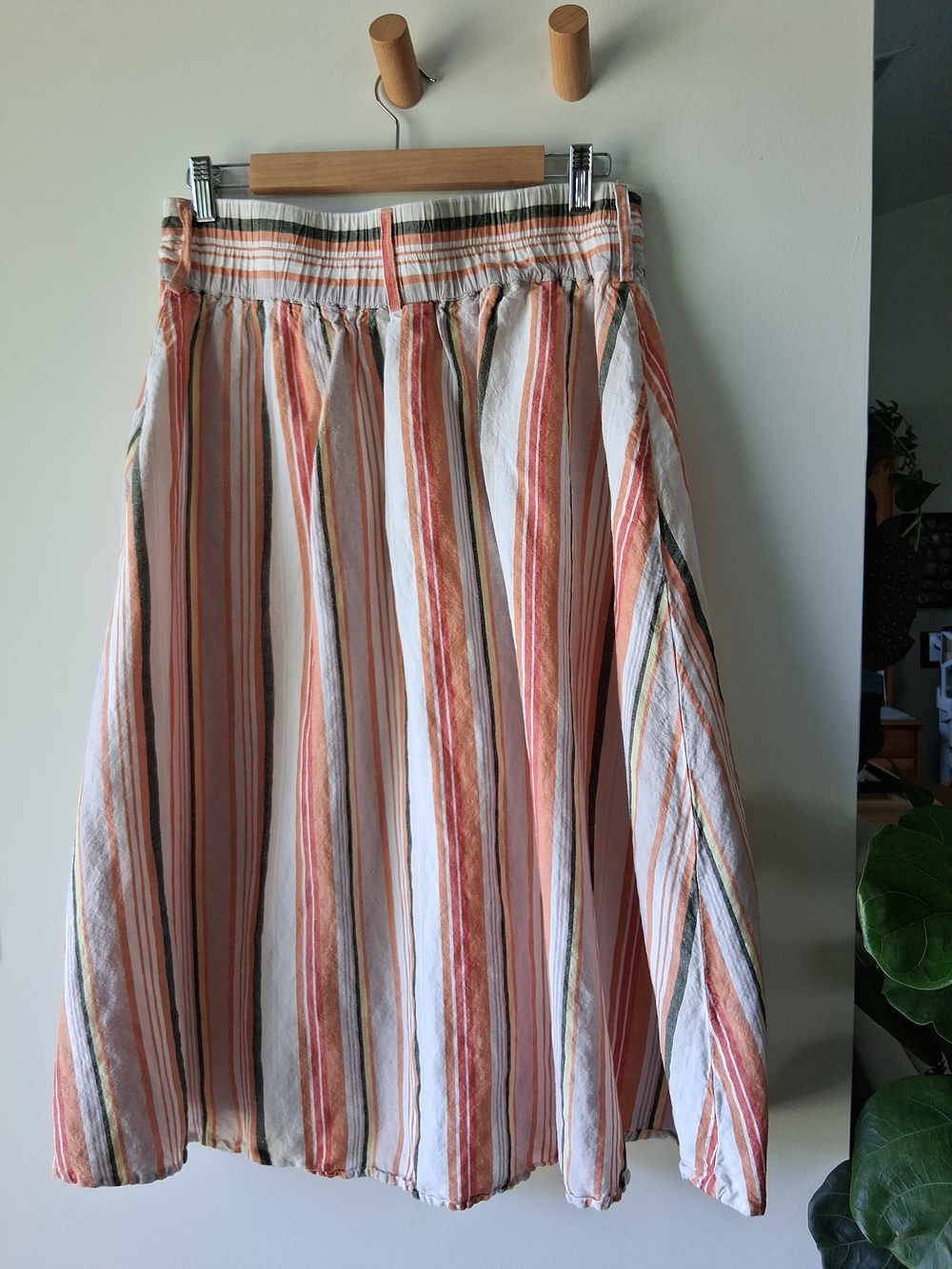 Linen Pastel Striped Button-Front Midi Skirt - Picture 4 of 8